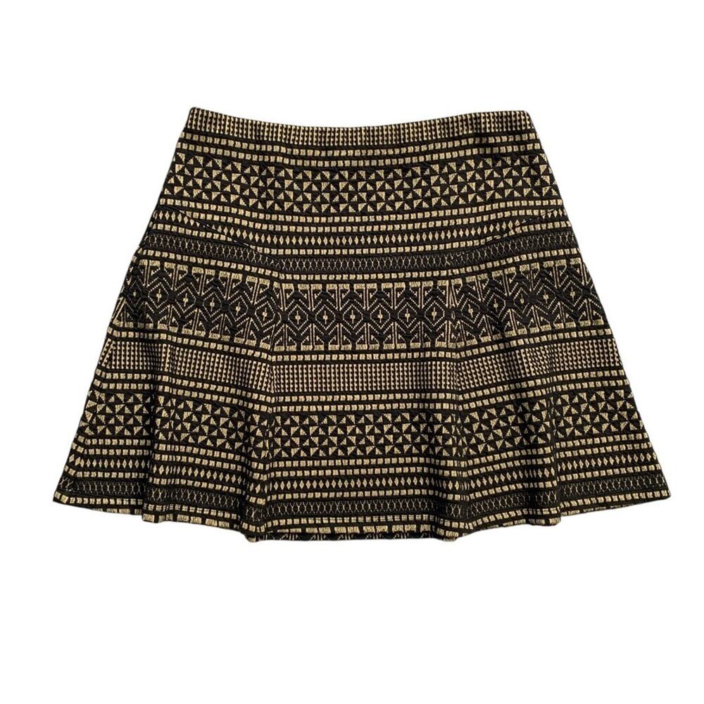 J McLaughlin Skirt Womens M Black Straw Cotton Blend Knit Ikat Print Skater
